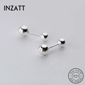 

INZATT Real 925 Sterling Silver Minimalist Round Bead Stud Earrings For Fashion Woman Party Trendy Fine Jewelry Accessories