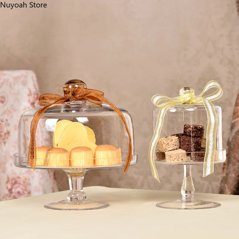 European-style Transparent Glass Cake Tray Household Tall Tray Glass Cover Cake Fruit Wedding Home Dessert Table Decoration