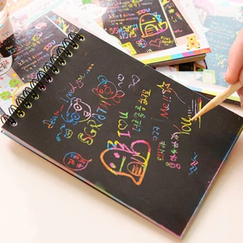 

Magic Color Rainbow Scratch Paper Notebook DIY Drawing Board Notebooks Coloring Pages Books for Students Painting Doodle Gifts