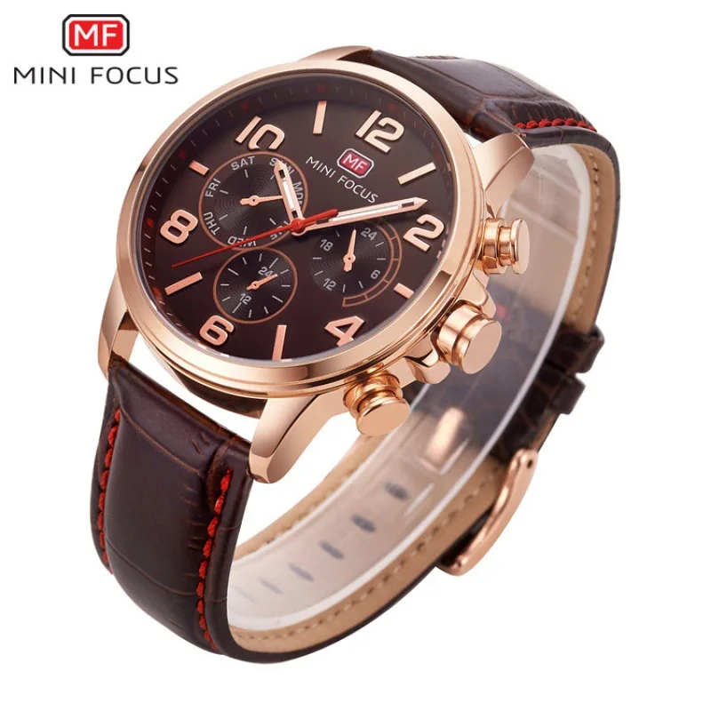 

Mini FOCUS/MEN'S Watch/Japan Movement/Night Light Waterproof/Leather Watch Strap/False Three-Eyed 0001G