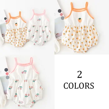 

Cotton Baby Girl Clothes Summer Kids Ruffle Romper Jumpsuit Print Cherry and strawberry Playsuit For Newborn823