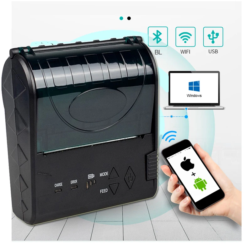 

80mm Portable Bluetooth Thermal POS Printer mini printer bluetooth ios thermal receipt barcode printer android