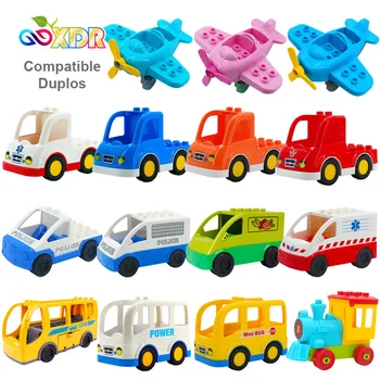 

Duplo Car Toys For Children Ambulance Truck Train Fire Truck Aircraft Helicopter Off-Road Vehicle Bulldozer DIY Educational Toys