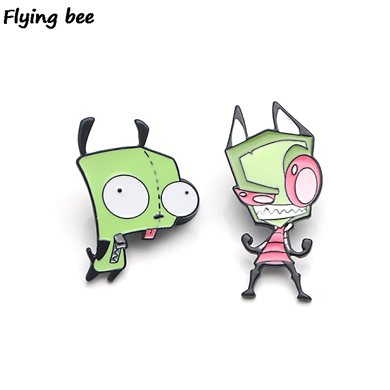 

Flyingbee Invader ZIM Brooch and Pin Alien Pin Enamel Pins Badges Lapel Pin Brooches Badge for Friends Women Men X0436