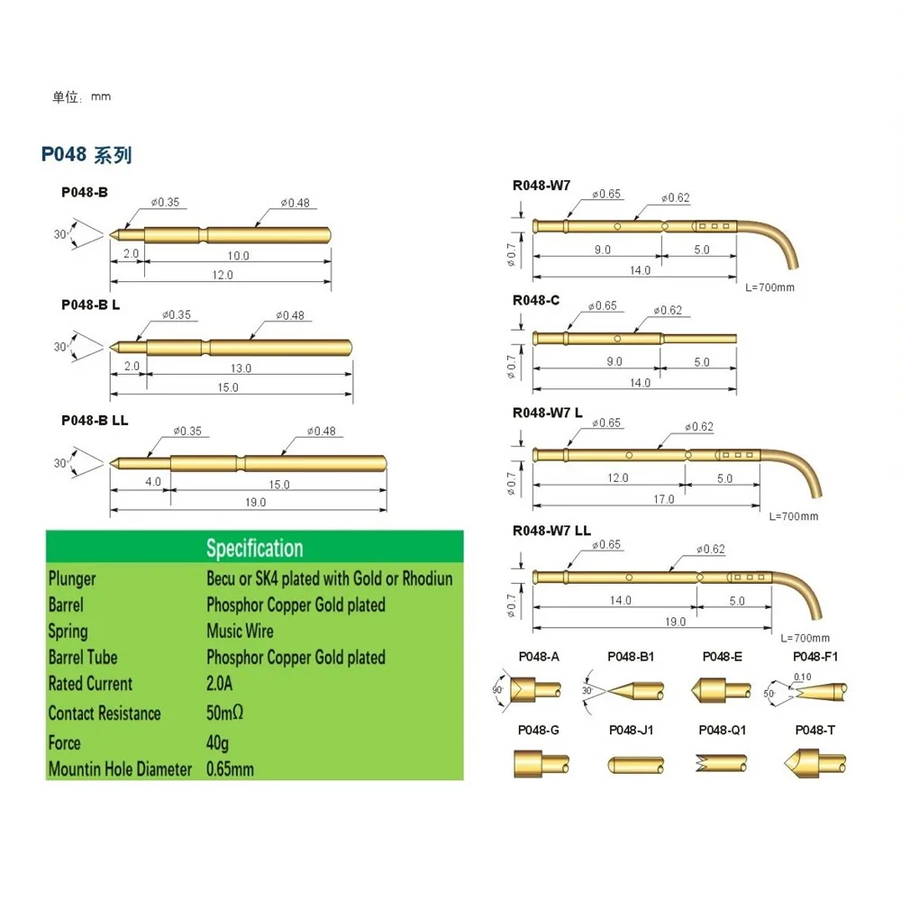 100 шт. пружинный тестовый зонд P048 R048 голая печатная плата тестирование