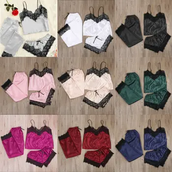 

Womens Satin Silk Lace Lingerie Sleepwear Kimono Bath Robe Pyjama Gown Nightwear Solid Bikini Cover up Beachwear