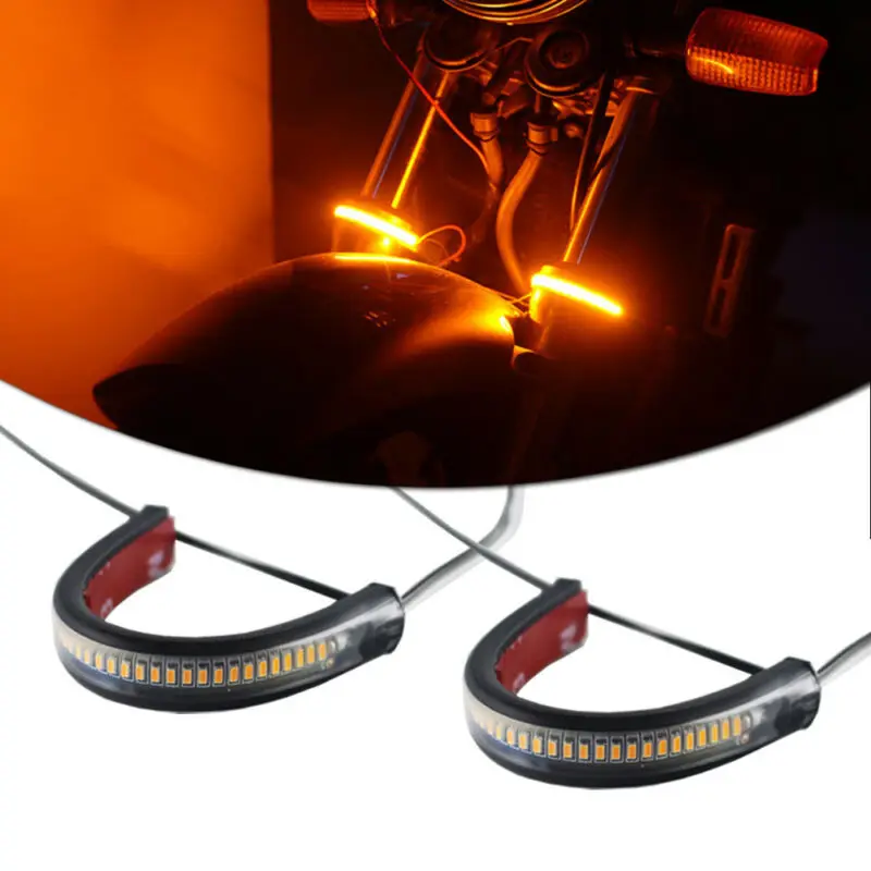

2PCS Universal Super Bright Amber 3014-SMD LED Lights 12V Fork Turn Signal Light Strip For Motorcycle Honda Kawasaki KTM Suzuki