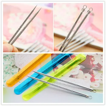 

2pcs Stainless Steel Whitehead Blackhead Acne Clips Pimple Remover Face Cleaner Needles Tool for Face Care Extractor Remover 8cm