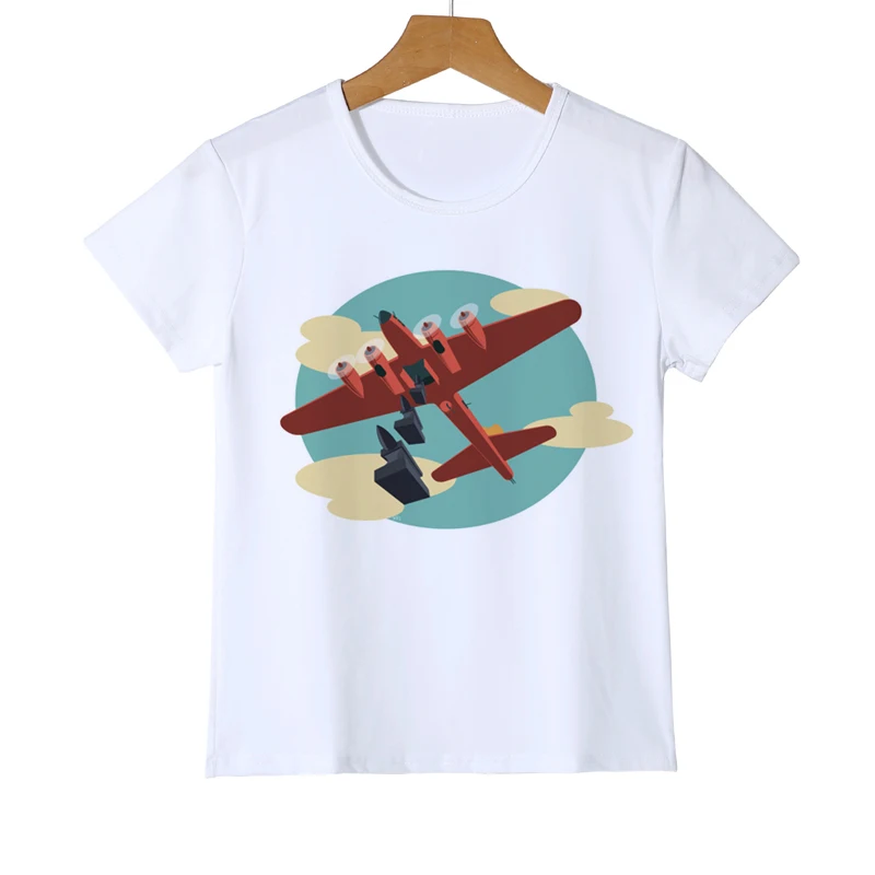 Футболка для маленьких мальчиков и девочек с забавным рисунком кота, летающего самолета, модная летняя футболка, Детская футболка с вертолетом, Детская футболка, Z32-4 - Цвет: 5