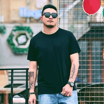 

Top Quality Soft Tops Men Big 7XL 8XL Simple T-Shirts Short Sleeve Summer Solid Color Tees Plus Size 9XL Man Black Gray Tshirt