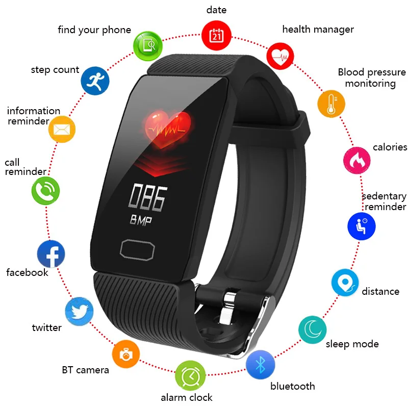 

Health Bracelet Smart Wristband Heart Rate Monitor Fitness Tracker Men women Blood Pressure watch Waterproof Sport Smart band Q1