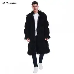Осенне-зимнее Мужское пальто из искусственного меха, розовое, Черное длинное мужское меховое пальто, свободная верхняя одежда Chaqueta 2019