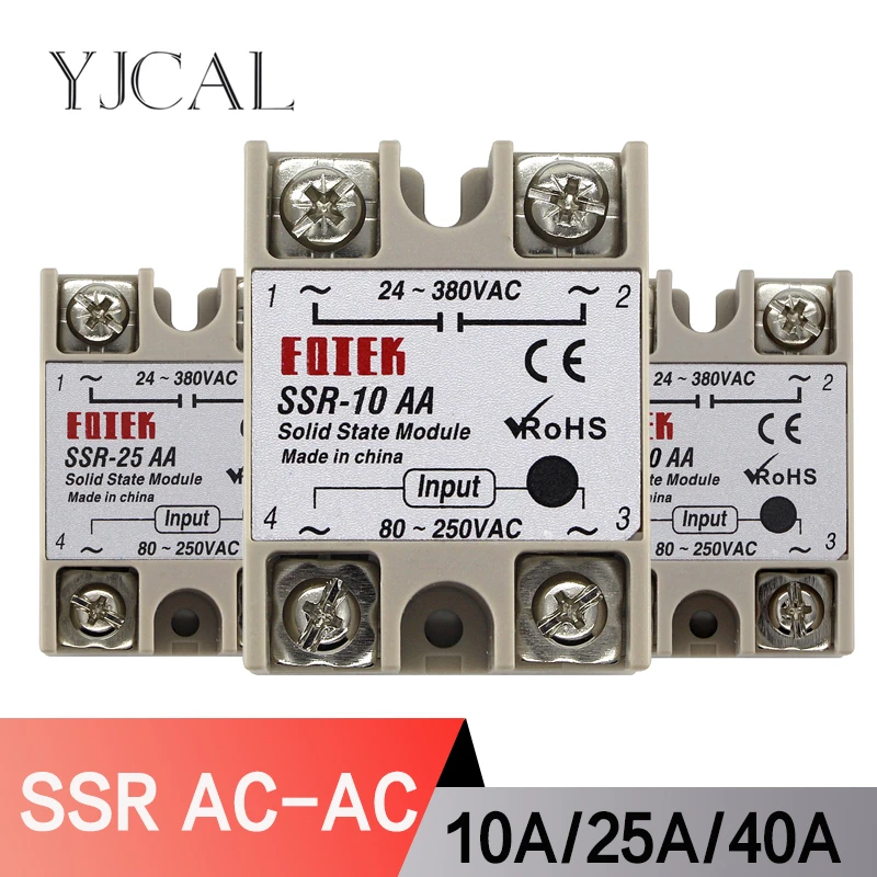 

SSR-10AA SSR-25AA SSR-40AA 10A 25A 40A Solid State Relay Module 80-250V Input AC 24-380V AC Output High Quality