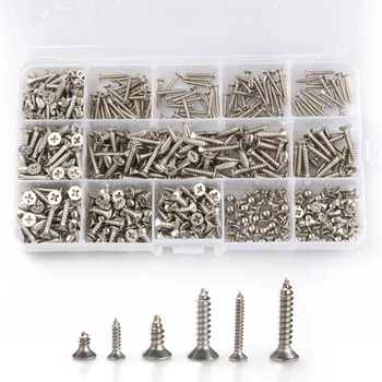

600 Pcs/set Screws Kit Countersunk Cross Flat Stainless-Steel Self Tapping Set