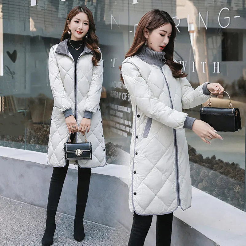 Большие размеры 3XL клетчатые стеганые зимние парки для женщин с длинным рукавом на пуговицах Женская куртка модная утолщенная теплая верхняя одежда для женщин - Цвет: Белый