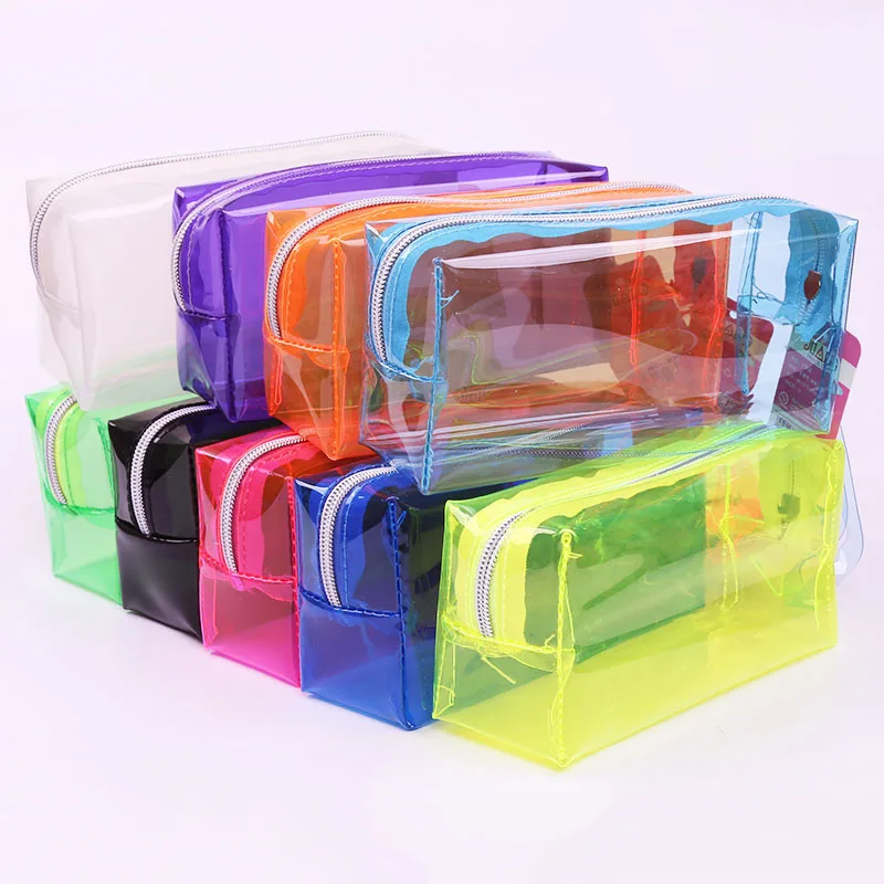 Красочные Конфеты Прозрачные пеналы прозрачная пластиковая ручка коробка Косметический макияж сумка на молнии школьные Офисные Сумки