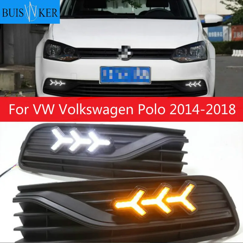 

2 шт. для VW Защитные чехлы для сидений, сшитые специально для Volkswagen Polo 2014-2018 дневные ходовые огни светильник потока желтый указатель поворота светодиодный DRL Противотуманные лампы