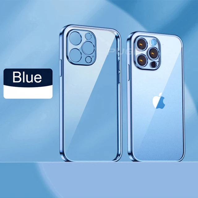 Luxury Plating soft Silicone Case for iphone 11 12 13 Pro Max mini XR X XS Shockproof Transparent Cover with Full Camera Protect Blue