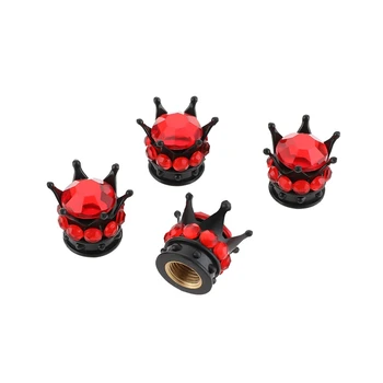 

4Pcs/set Chrome Black Red Crown Bling Diamond Tire/Wheel Stem Valve Caps Car Truck Secure Durable Car Accessaries