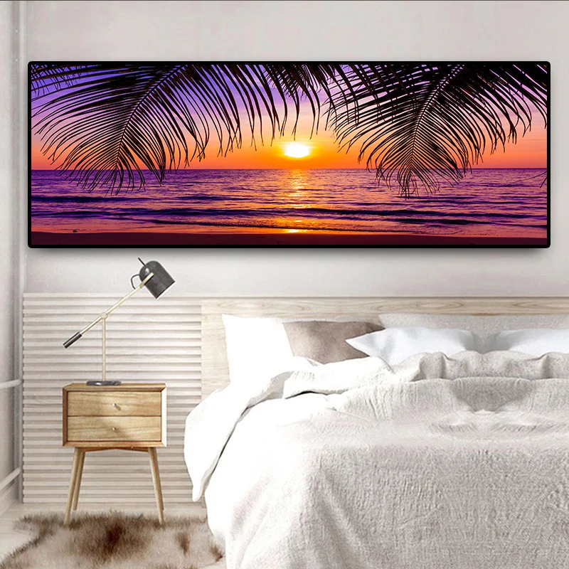Natural Sunsets Beach Coconut Palm Panorama Landscape Canvas Painting Posters and Prints Wall Art Pictures for Living Room Decor | Дом и сад