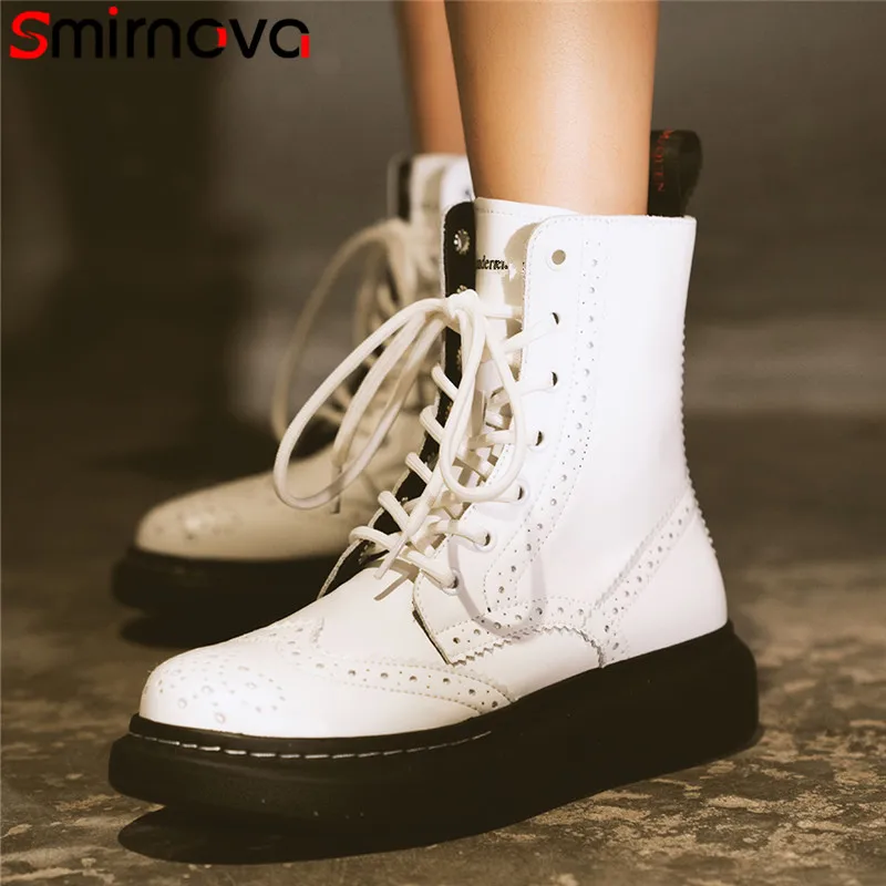 

Plus size 35-48 fashion top quality genuine leather shoes women ankle boots round toe flat platform boots woman casual shoes