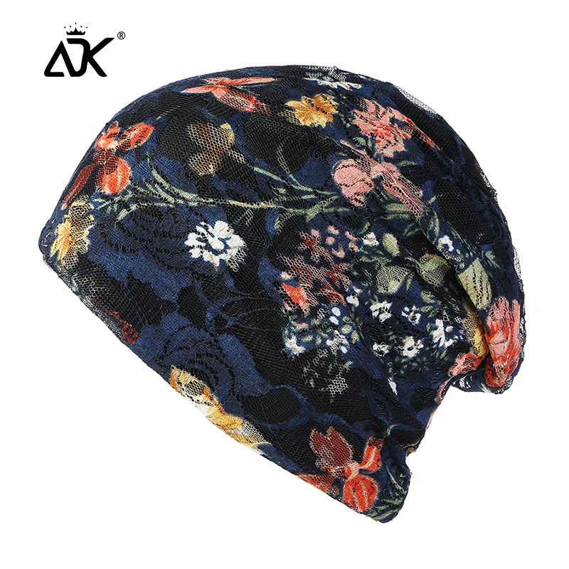 

Woman Hats Flowers Elegant Embroidery Beanie Slouchy Breathable Cap Winter Decal Bonnet Ladylike Baanie Long Baggy Hats