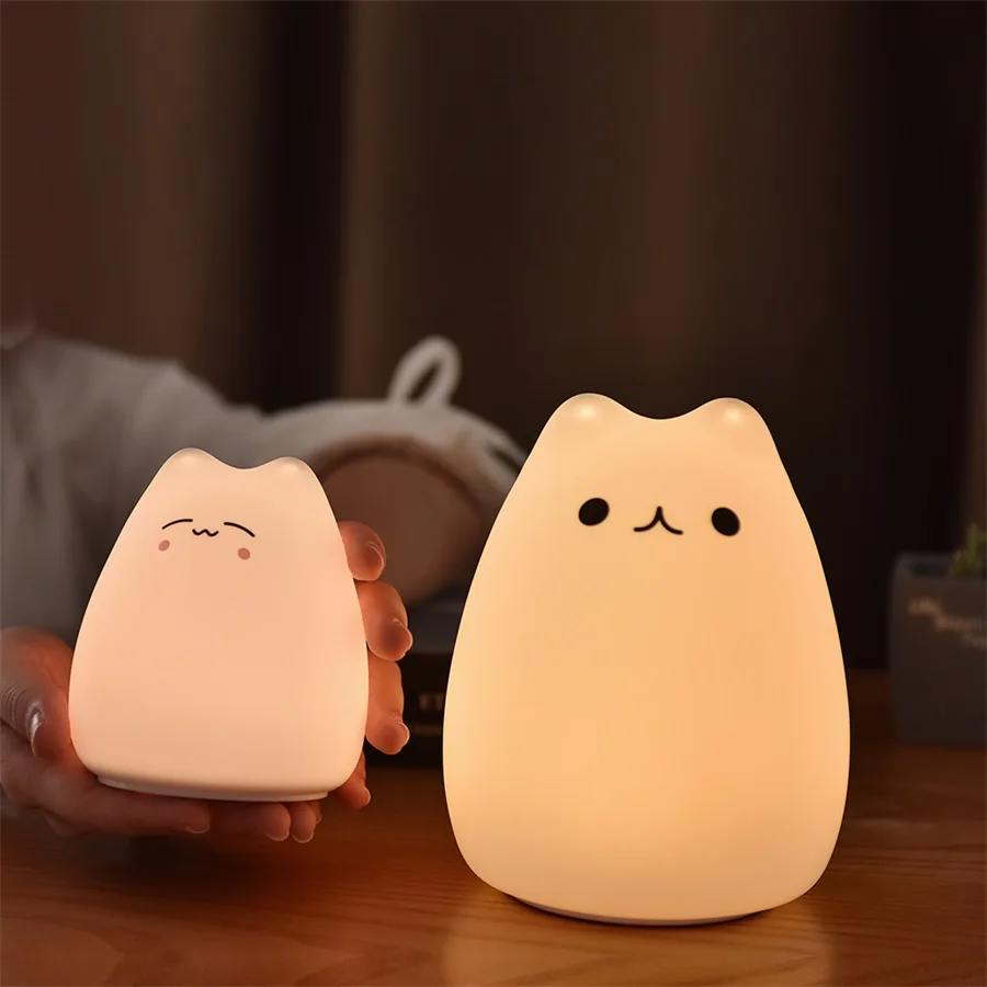 Luz nocturna infantil gato, luz nocturna bebe, luz nocturna bebe infantil  recargable, luz nocturna LED portátil bebe niña adulto niño, luz nocturna  táctil silicona portátil, regalo bebe niña, decoración kawaii JM