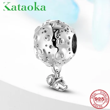 

925 Sterling Silver Moon and dangle astronaut Beads for Jewelry making Fit Original designer Charm Bracelet women fine Jewelry