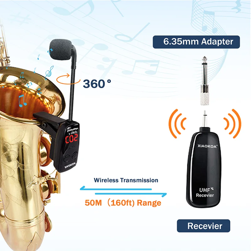 Microfone sem Fio Receptor sem Fio Fone de Saxofone com Alcance de m Ótimo para Trompetes Xiaokoa Transmissor Plug Play Uhf And - Image 5