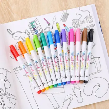 

12 Fluorescent Colors Calligraphy Marker Brush Pens Small Regular Script Drawing 35EA