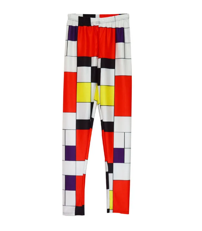 Стиль многоцветные клетчатые стройнящие облегающие брюки Звездные легинсы с цифровым принтом MONDRIAN Legs - Цвет: Figure Color