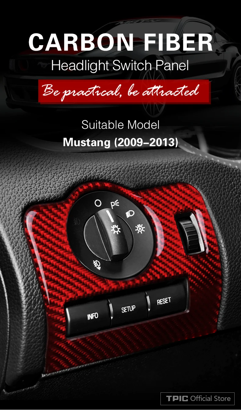 TPIC для Ford Mustang 2009-2013 Автомобильный Интерьер Литье карбоновое волокно рама переключателя фар Накладка Регулировка наклейки для авто