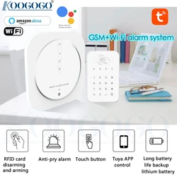 Système d'alarme de sécurité domestique sans fil, wi fi, GSM, 433MHz, avec application Tuya, clavier tactile, détecteur PIR, sirène stroboscopique, compatible avec Alexa et Google 