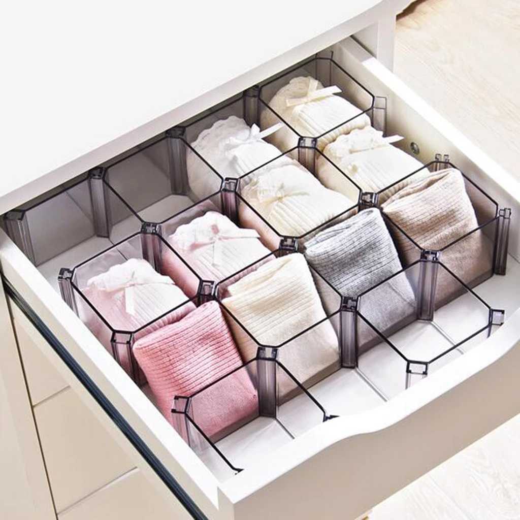 12PC Socks Bras Ties Belts Drawer Closet Shelf Divider Storage Bin Organizer