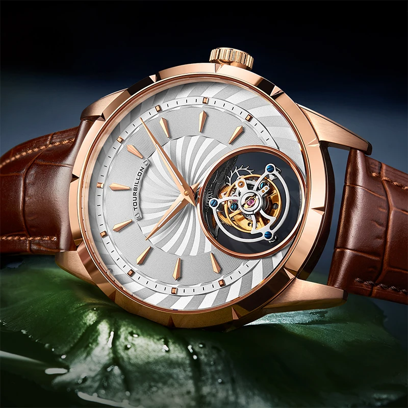 Брендовые роскошные механические часы Tourbillon, мужские наручные часы с ручным подзаводом, светящиеся сапфировые часы в подарок