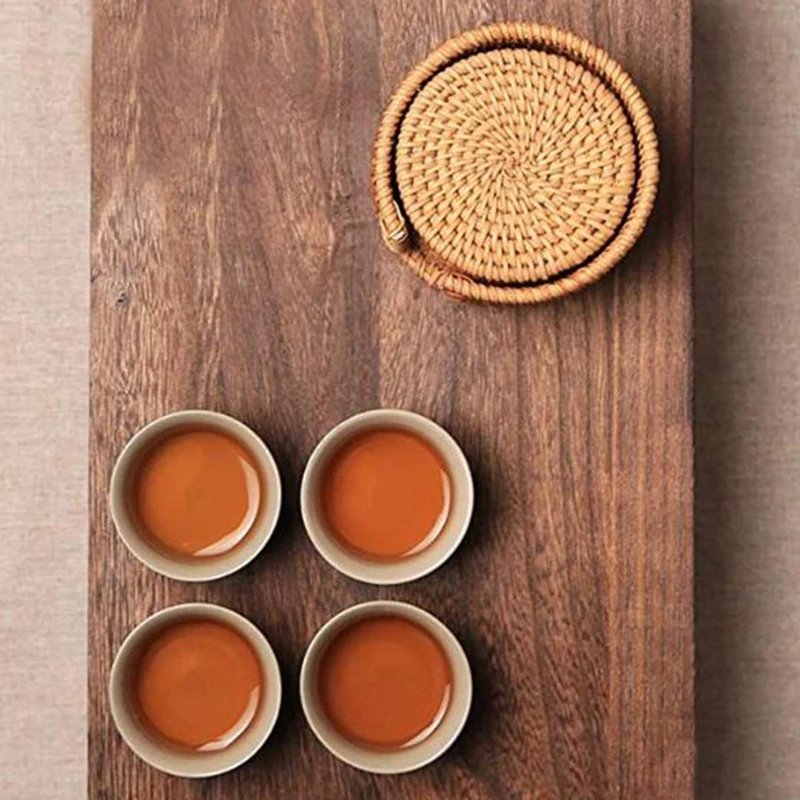  6Pcs/Lot Creative Drink Coasters Set for Tea Accessories Round Tableware Placemat Dish Mat Rattan W