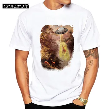 

Asian Size Popular fashion Deer hunters design men t shirts short sleeve male funny tops UFO vintage printed cool hipster tops