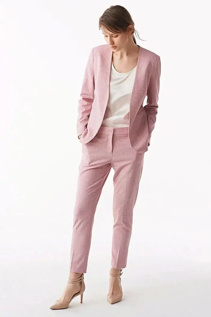 

Elfbop Black/Gray/Pink Wool Women No Button Long Sleeve Blazer Top + Ladies Suit Pants + Mini Skirt - Female OL Suit Pants