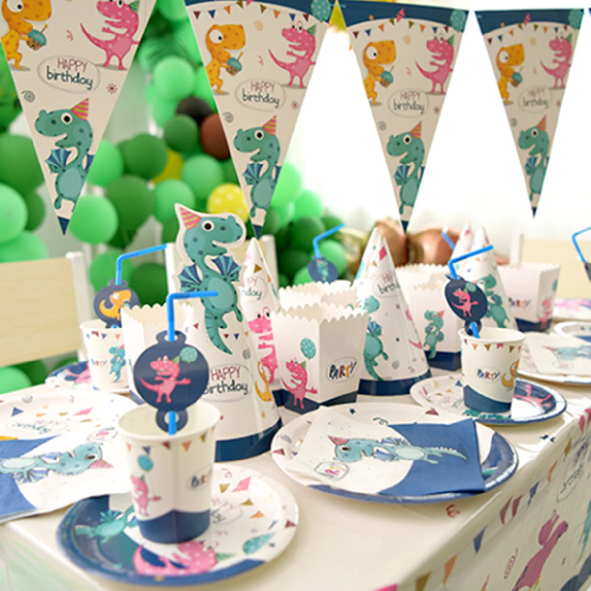 Динозавр тематический набор посуды дети день рождения поставки пластиковые Ножи Ложки Вилки бумажные тарелки и стаканы, для 16 гостей