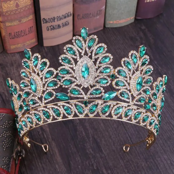 Модный дизайн в стиле барокко Изысканный Золотой синий, красный кристалл тиара и корона для женщин невесты свадебные украшения для волос аксессуары