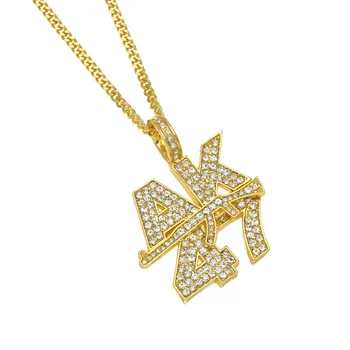 

Gold Silver Alloy AK47 Gun Pendant Necklace Ice Out Rhinestone Men and Women Hip Hop Miami Cuban Chain Gold Jewellery Necklace