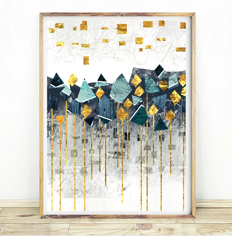 Скандинавские абстрактные геометрические горные пейзажи настенные художественные картины на холсте золотое солнце художественный плакат печать Настенная картина для гостиной - Цвет: Rolled canvas 450-2