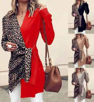 

Women Causal Winter Spring Overcoat Female Plus Sizes Leopard Coat Elegant Long Belt Jacket Casco Feminino
