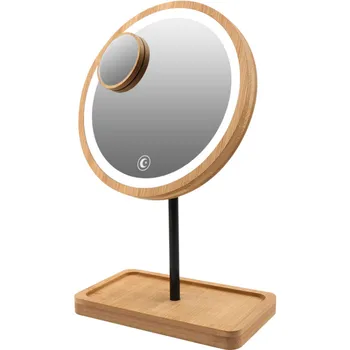 

Wooden led makeup mirror desktop with light net red ins dormitory desktop charging fill light portable dressing mirror WJ905