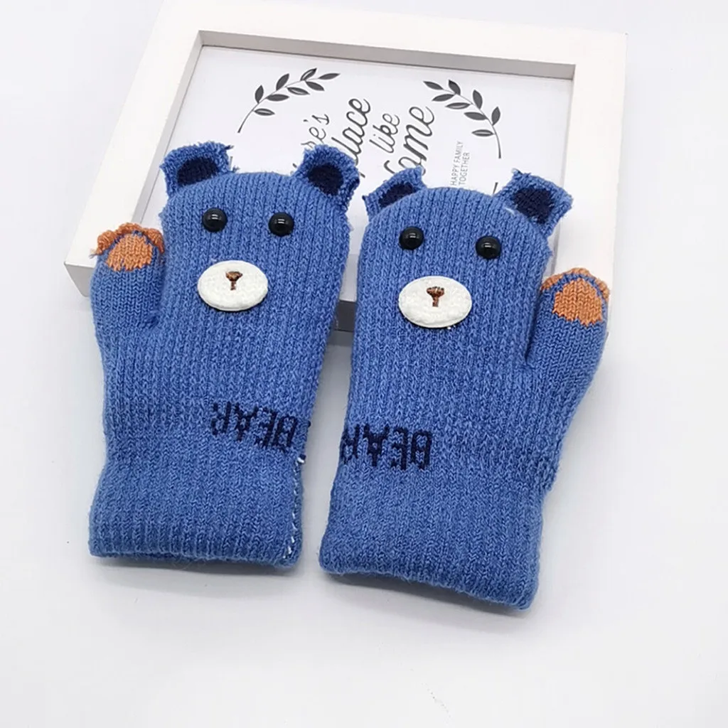 TELOTUNY зимние плюшевые бархатные теплые толстые перчатки для маленьких мальчиков и девочек, вязаные толстые рукавицы, зимние перчатки ZO24 - Цвет: BU