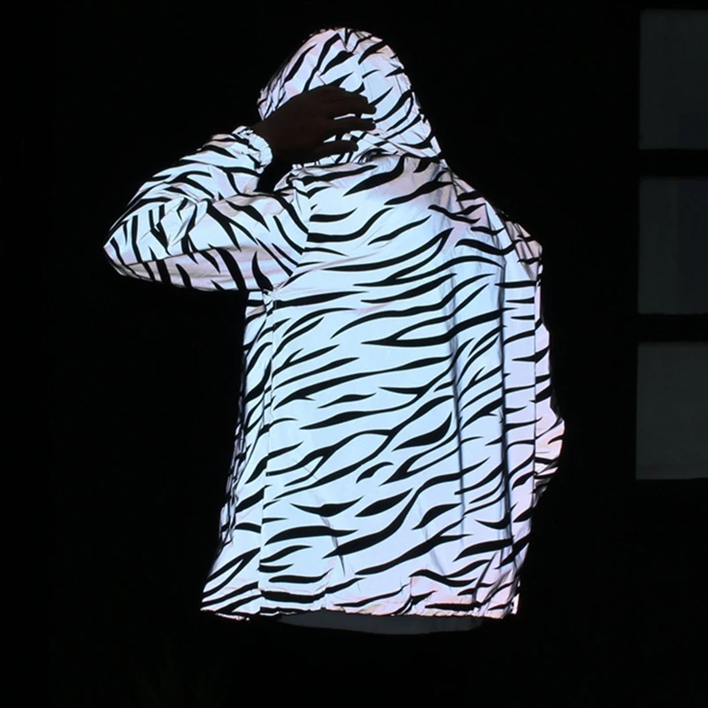 Windbreaker jacket men student couple thin coat youth class spring autumn reflective zebra stripes casual | Мужская одежда