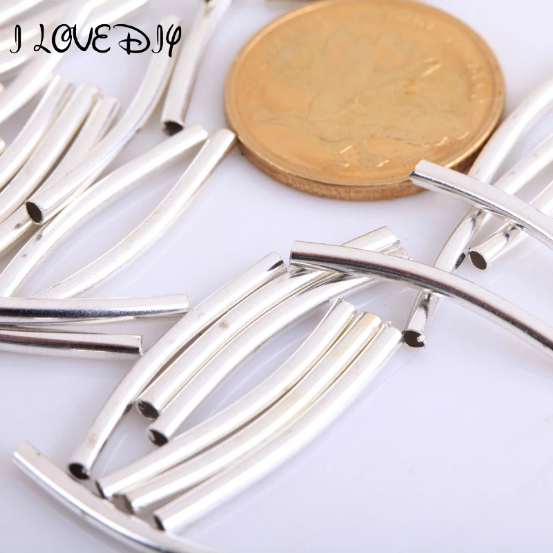 Conector de tubo curvado liso de Color plata tibetana, cuentas de tubo amuleto largo para fabricación de joyas y pulseras, 100 unids/lote, venta al por mayor