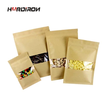 

Kraft Paper Bags with Square Window kraft paper Recloseable Flat Bottom Pouches Dry Food Tea Snacks Storage Package Bags
