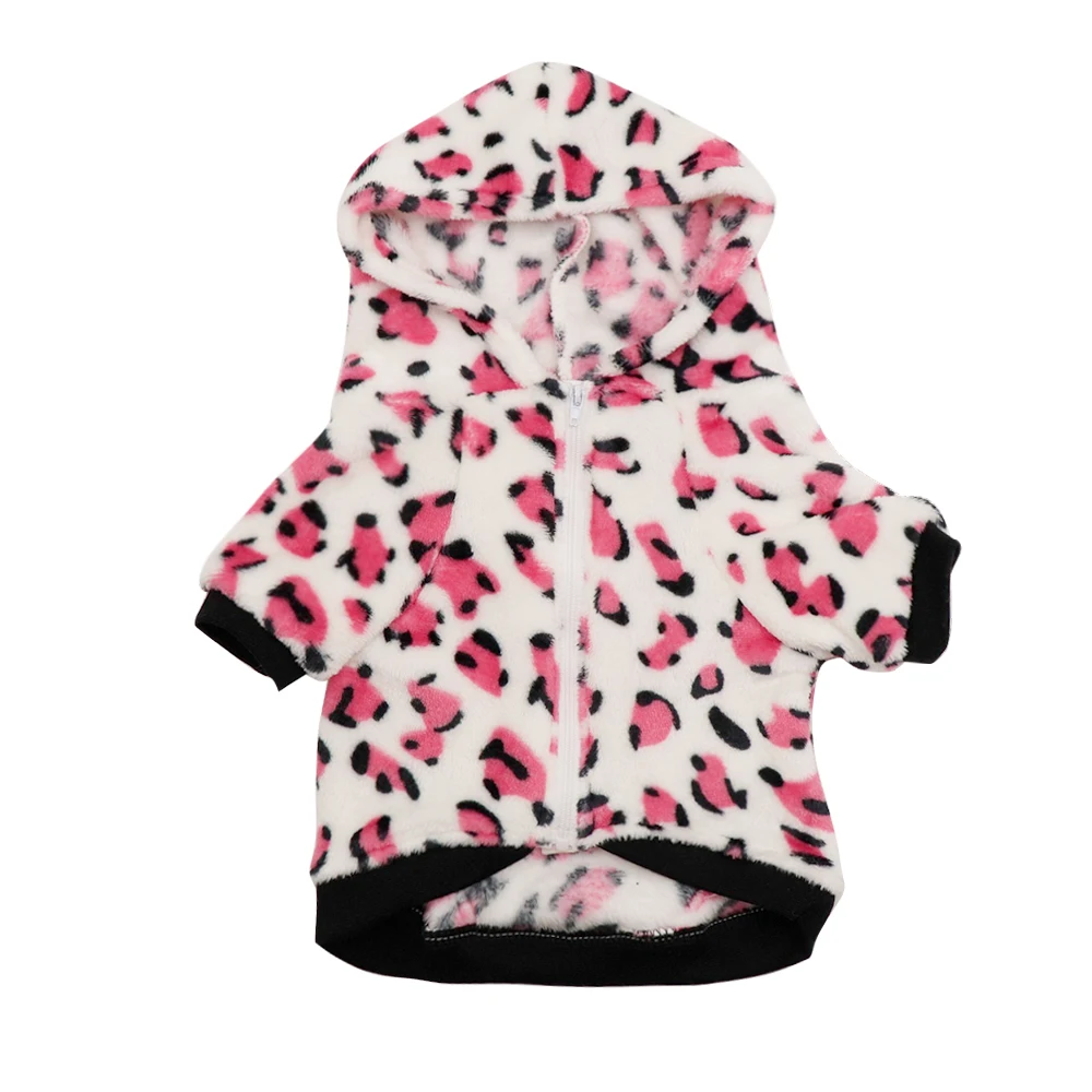 Мягкая леопардовая Одежда для собак, осенне-зимнее пальто для собак, кошек, куртка с капюшоном для маленьких и средних собак, чихуахуа, французская одежда для бульдога - Цвет: Розовый