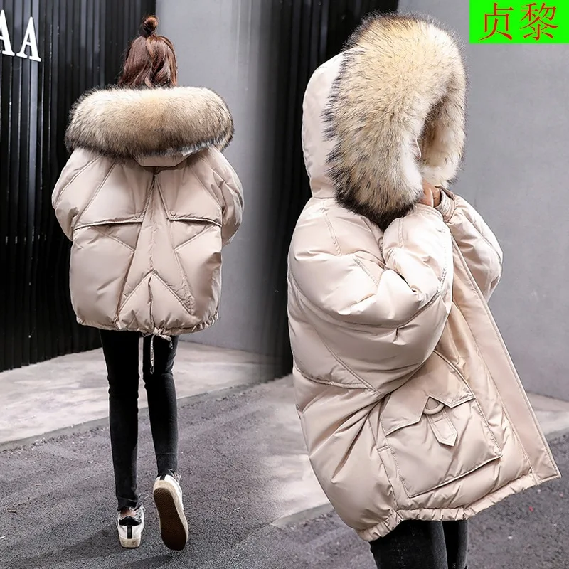 

2018 Winter New Style Korean-style Large Fur Collar INS down Feather Cotton-padded Clothes Women's Short Loose Cotton Coat Thick